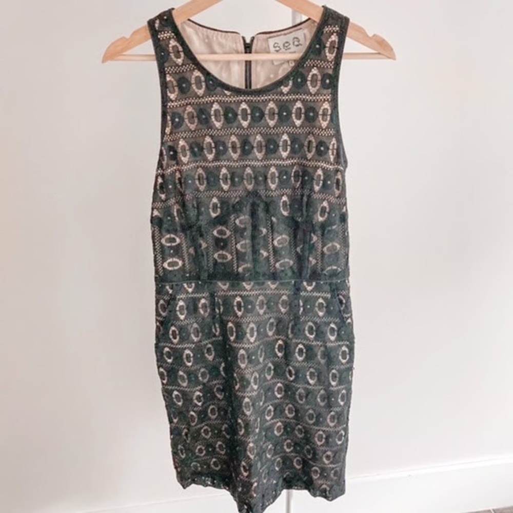 SEA NEW YORK Black Lace Bodice Seam Dress